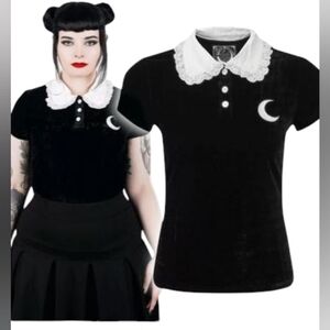 Killstar Carpe Noctem Gothic Velour Top EUC Black/White Size Small